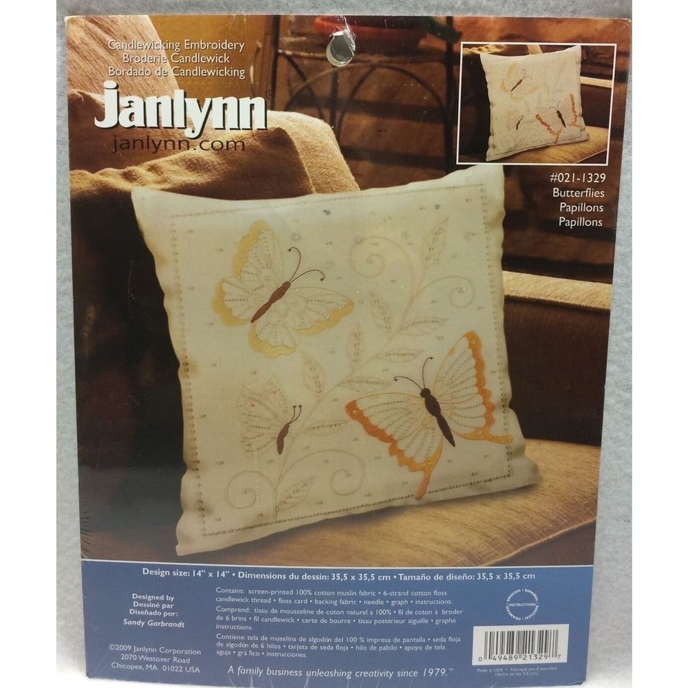 Janlynn Butterflies 021-1329 Candlewicking Embroidery Kit 14"x14" New 2009